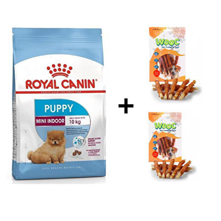 Royal Canin Mini İndoor Puppy Köpek Maması 1,5 kg + 2 Adet Wooc Ödül 80 Gr 