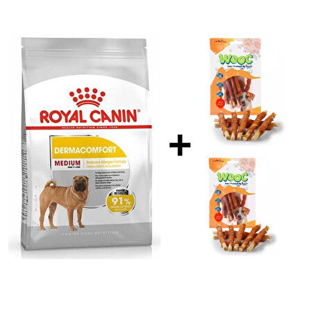 Royal Canin Medium Dermacomfort Yetişkin Köpek Maması 12 Kg  + 2 Adet Wooc Ödül 80 Gr 