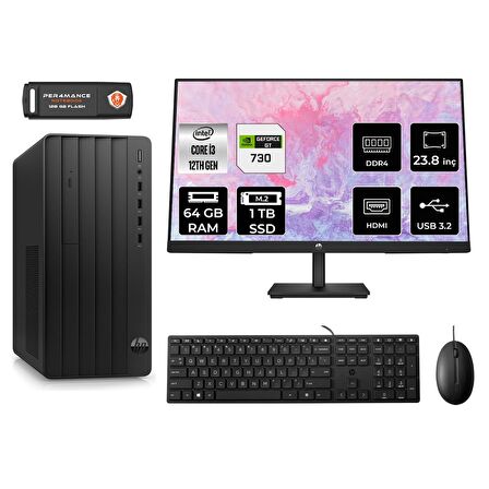 HP TOWER 290 G9 i3 12100 64GB RAM 1TB SSD GT730/4GB FDOS 6D3A1EA MASAÜSTÜ PC & 23.8'' MONİTÖR