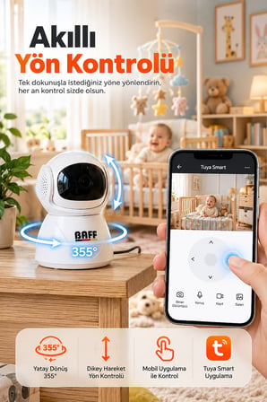 SMART-6202 1080P Full HD WiFi Bebek Kamerası 2MP Gece Görüşlü Mikrofonlu Hareket Algılamalı Tuya Smart Akıllı Kamera