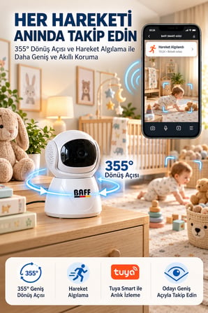 SMART-6202 1080P Full HD WiFi Bebek Kamerası 2MP Gece Görüşlü Mikrofonlu Hareket Algılamalı Tuya Smart Akıllı Kamera