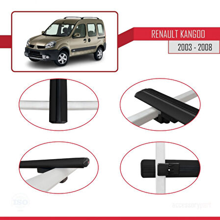 Renault Kangoo (X76) Post-Facelift 2003-2008 Arası ile Uyumlu BASIC Model Ara Atkı Tavan Barı Siyah 2 Adet