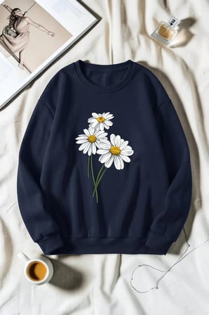 Unisex Baskılı Bisiklet Yaka Sweatshirt