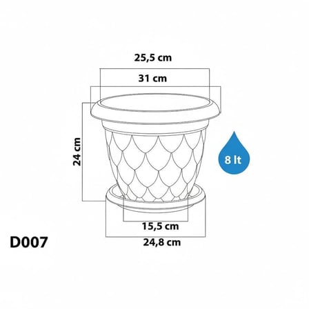 Omnipazar SO-D007 Damla Desen Tabaklı Saksı Takımı 8 Litre No:7