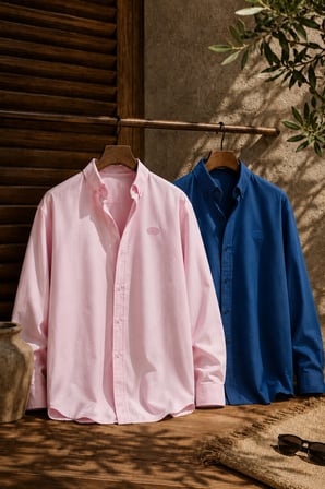 Erkek Minimal Baskılı Oversize Dokulu Gömlek 2'li Set Pembe-Petrol