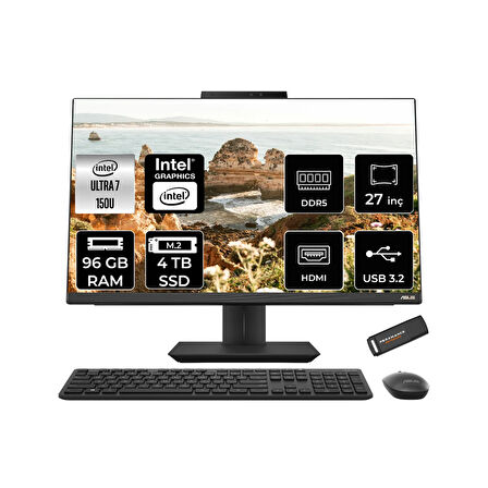 ASUS A5702WVARK Ultra 7 150U 96GB DDR5 4TB SSD Intel Graphics 27" FHD FDOS Siyah All in One & PER4