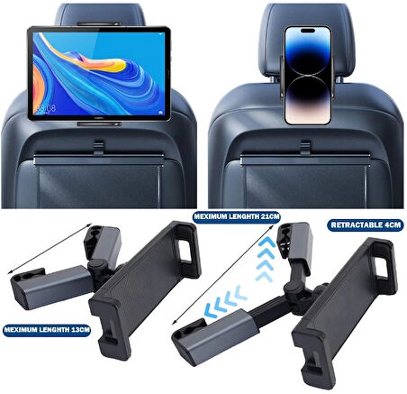 Araç Koltuk Arkası Tablet Tutucu, Telefon Tutucu, Tablet/telefon Tutucu, 360° İpad Pro 12.9 Mini Air, Galaxy Tab A A7 S7, Switch, Surface, 4,7-12,9 İnch İle Uyumlu