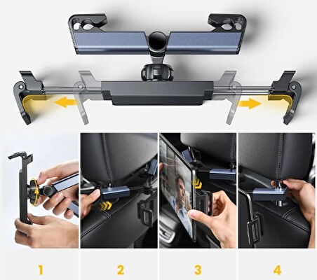 Araç Koltuk Arkası Tablet Tutucu, Telefon Tutucu, Tablet/telefon Tutucu, 360° İpad Pro 12.9 Mini Air, Galaxy Tab A A7 S7, Switch, Surface, 4,7-12,9 İnch İle Uyumlu