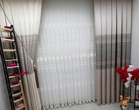 NİVEMESHOME HAZEL APLİK3 EKRU 1/2,5 PİLELİ BAMBU TÜL PERDE