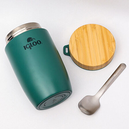 Bambu Kapak Yemek Termosu 500ml Çelik Termos Yeşil 12 Saat Sıcak Tutar