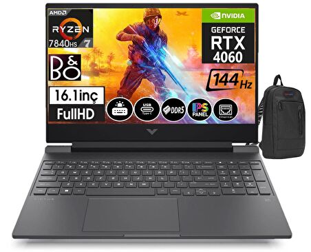 HP Victus S0014NT Ryzen 7 7840HS 32gb DDR5 Ram 2tb SSD 8GB RX4060 16,1 İnç 144Hz IPS FHD Windows11Pro Taşınabilir Bilgisayar 77Z4M5EA24+ZettaÇanta