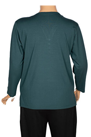 Cimariva Kadın Dicle Büyük Beden V Yaka Dantelli Koyu Turkuaz Bluz