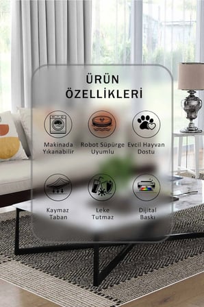 Yıkanabilir Kaymaz Taban Dijital Baskılı Halı ve Yolluk – Leke Tutmaz Salon & Mutfak Halısı