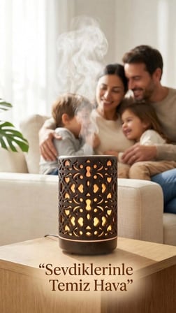 Dekoratif Hava Nemlendirici & Gece Lambası & Aroma Difüzör – Şık Desenli Tasarım | 7 Renk LED Işıklı
