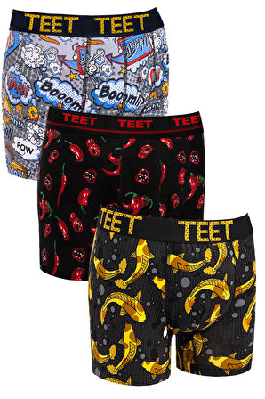 TEET Erkek Boxer Pamuklu Desenli Premium 9'lu Set