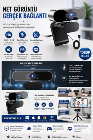 WebCam Orjınal 1080p HD Konferans Kamera Dahili Mikrofon Görüntülü Sohbet Yayın Kamerası HD Video AE-104