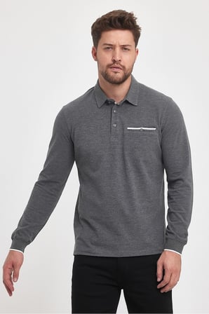 Erkek Uzun Basic Polo Yaka Cepli Düz Sarı Sweatshirt