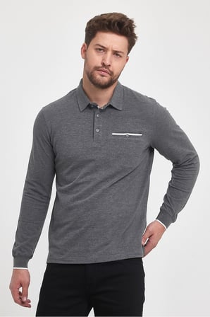 Erkek Uzun Basic Polo Yaka Cepli Düz Sarı Sweatshirt