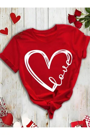Unisex Kalp Love Baskılı Tasarım Tshirt