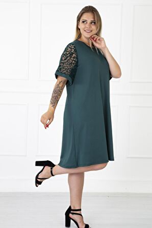 Kimono Kol Yeşil Büyük Beden Elbise 31B-1180