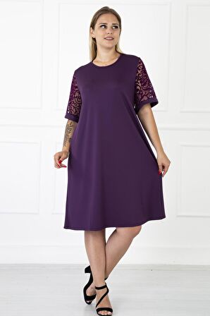 Kimono Kol Mor Büyük Beden Elbise 31B-1186 