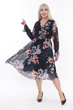 Kruvaze Yaka Büyük Beden Elbise 31E-2195