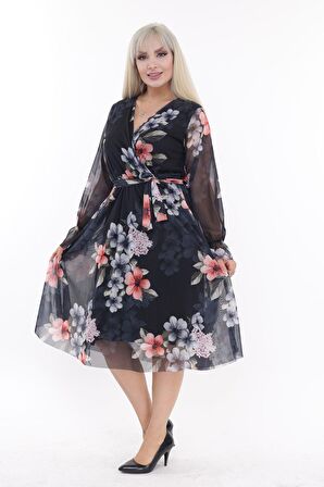 Kruvaze Yaka Büyük Beden Elbise 31E-2195