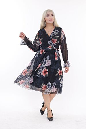 Kruvaze Yaka Büyük Beden Elbise 31E-2195