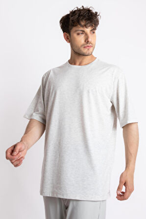 Adam Boxes Oversize O-Yaka T-shirt Basuleto - Gri Melanj