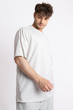 Adam Boxes Oversize O-Yaka T-shirt Basuleto - Gri Melanj