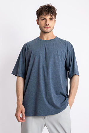 Adam Boxes Oversize O-Yaka T-shirt Basuleto - Lacivert Melanj
