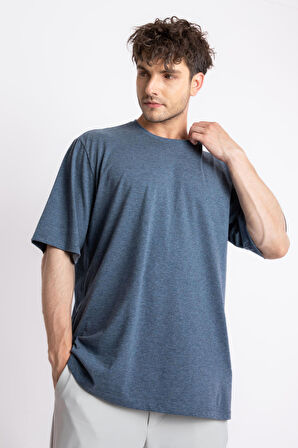 Adam Boxes Oversize O-Yaka T-shirt Basuleto - Lacivert Melanj