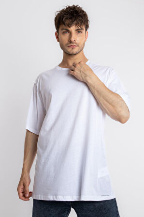 Adam Boxes Oversize O-Yaka T-shirt Basuleto - Beyaz