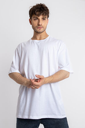 Adam Boxes Oversize O-Yaka T-shirt Basuleto - Beyaz