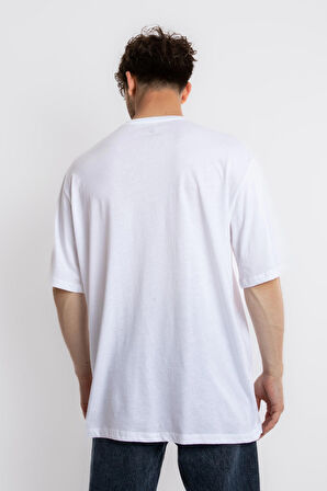 Adam Boxes Oversize O-Yaka T-shirt Basuleto - Beyaz