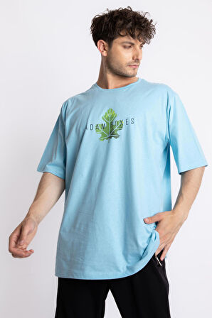 Adam Boxes Baskılı Oversize O-Yaka T-shirt Suelto - Açık Mavi