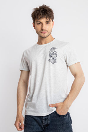 Adam Boxes O-Yaka Baskılı T-shirt Bandos - Gri Melanj