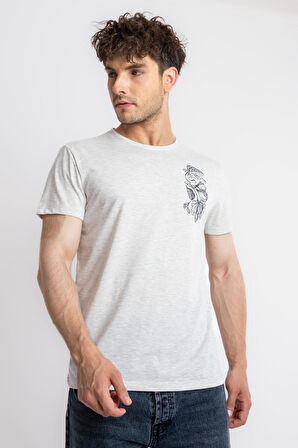 Adam Boxes O-Yaka Baskılı T-shirt Bandos - Gri Melanj