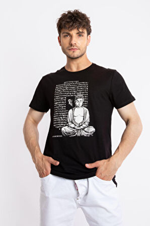 Adam Boxes O-Yaka Baskılı T-shirt Budestatuas - Siyah