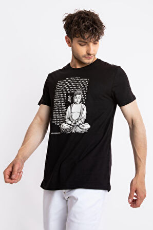 Adam Boxes O-Yaka Baskılı T-shirt Budestatuas - Siyah