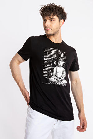 Adam Boxes O-Yaka Baskılı T-shirt Budestatuas - Siyah