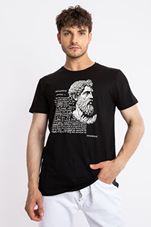 Adam Boxes O-Yaka Baskılı T-shirt Herestatuas - Siyah