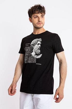 Adam Boxes O-Yaka Baskılı T-shirt Herestatuas - Siyah
