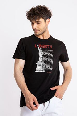 Adam Boxes O-Yaka Baskılı T-shirt Libestatuas - Siyah