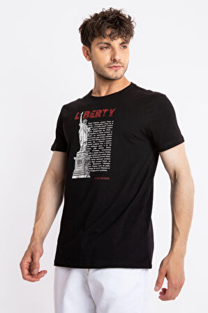 Adam Boxes O-Yaka Baskılı T-shirt Libestatuas - Siyah