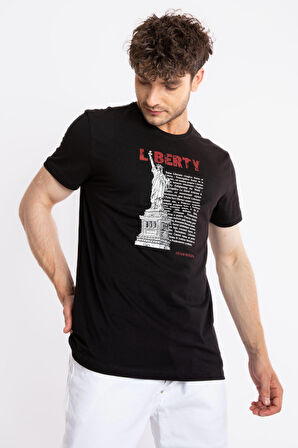 Adam Boxes O-Yaka Baskılı T-shirt Libestatuas - Siyah