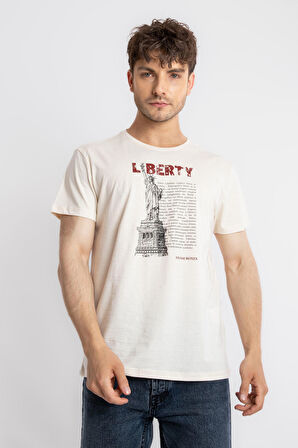 Adam Boxes O-Yaka Baskılı T-shirt Libestatuas - Ham Pamuk