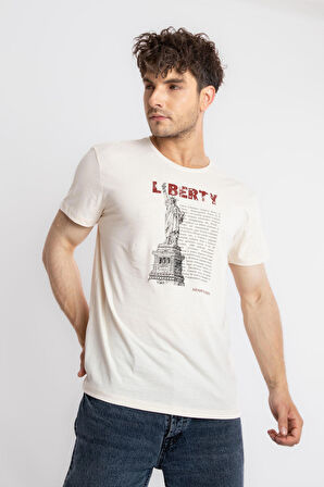 Adam Boxes O-Yaka Baskılı T-shirt Libestatuas - Ham Pamuk