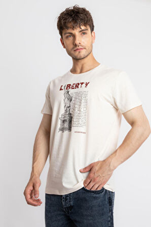 Adam Boxes O-Yaka Baskılı T-shirt Libestatuas - Ham Pamuk