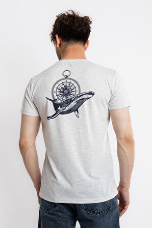 Adam Boxes O-Yaka Baskılı T-shirt Marino- Gri Melanj